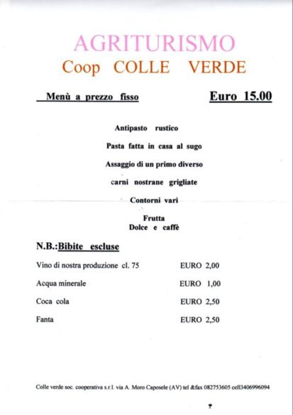 menu' dell'agriturismo