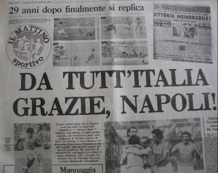 La prima pagina del Mattino dedicata a Juventus-Napoli 1-3 del 1986