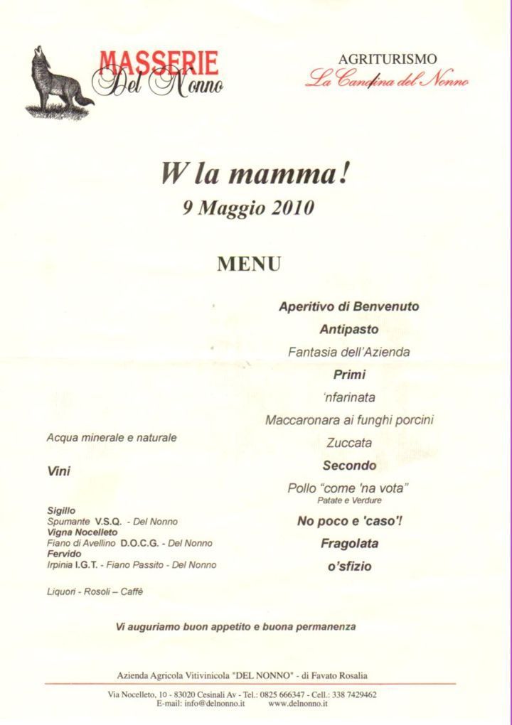 immagine di un menu della candina del nonno